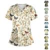 Women's Short Sleeve Stagger V Neck Print Pocket Dry-nurse Top