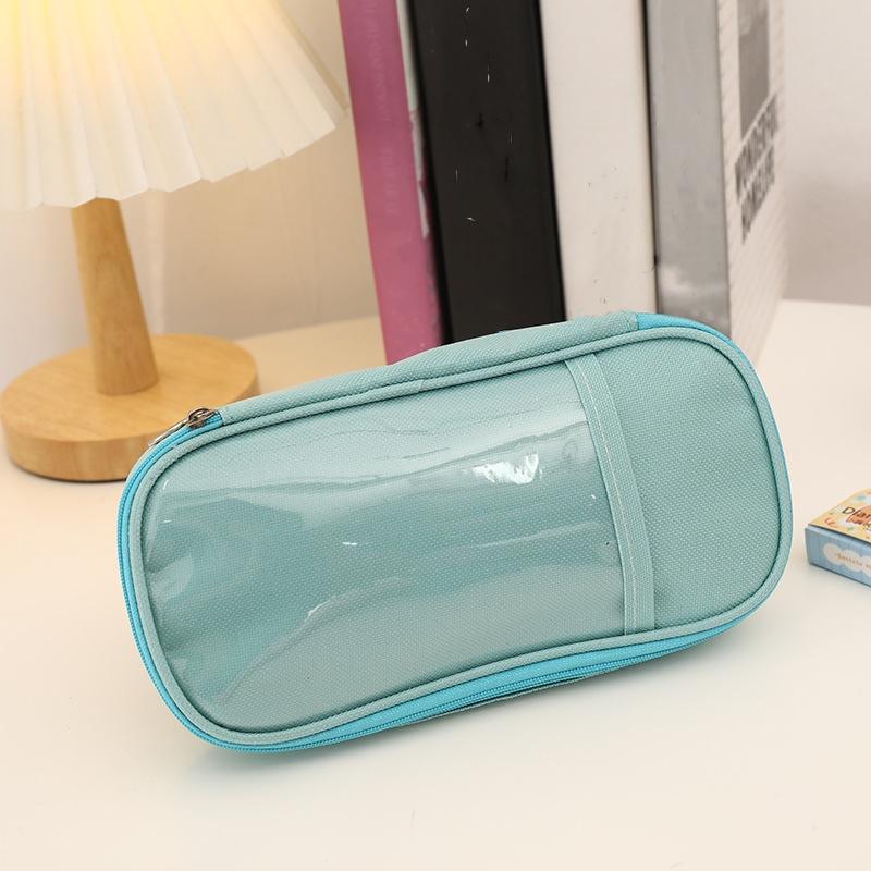 Простой пенал большой емкости, однотонный, на молнии, для хранения канцелярских принадлежностей, прозрачный пенал для офиса, школьные принадлежности для девочек