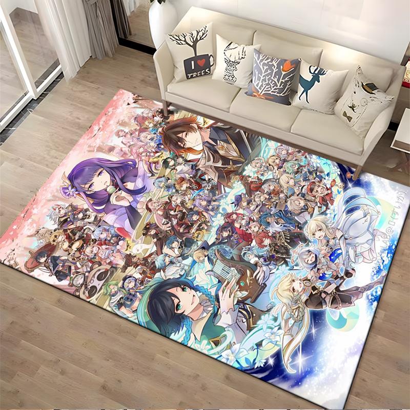 Anime-Inspired Carpet with Colorful Characters and Fantasy Theme Suitable for use as an anti-slip for living room bedroom sofas