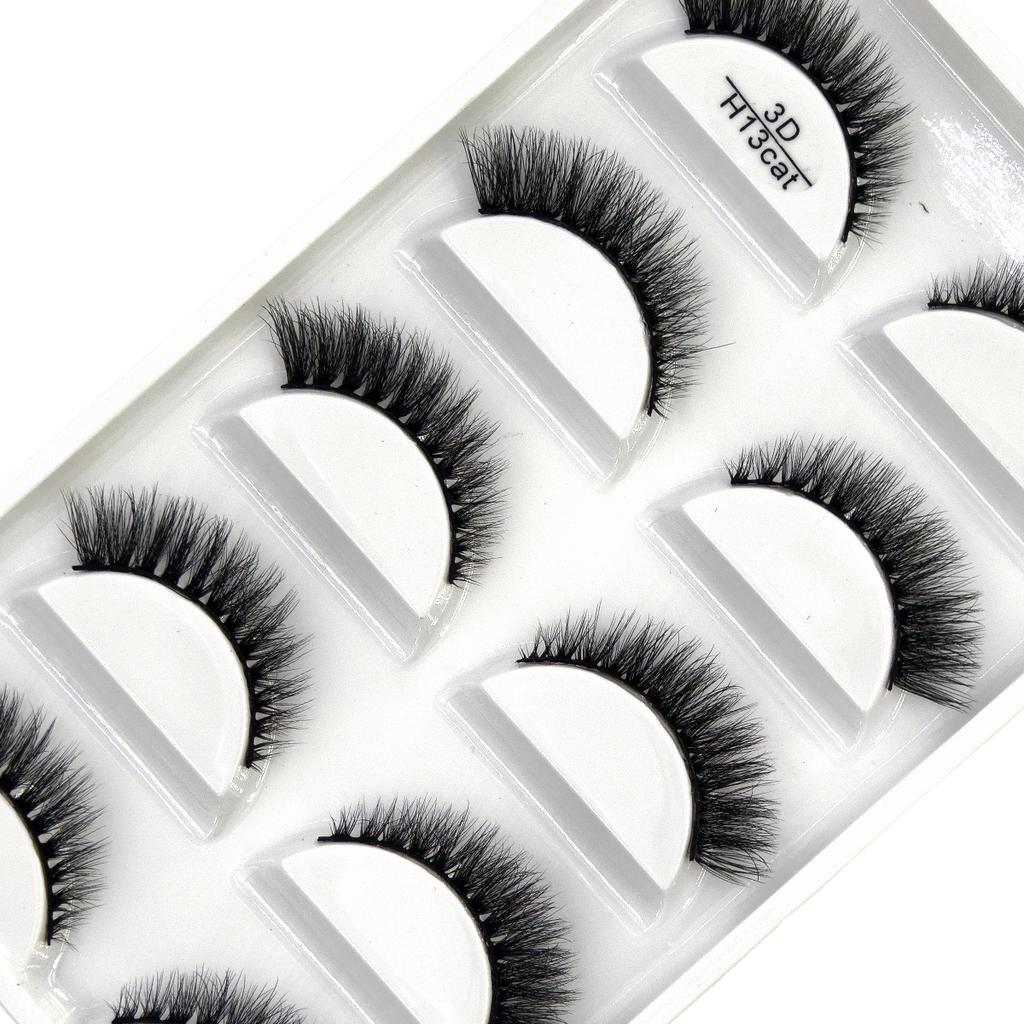 AMSNCN NEW 5Pair 100% Real 3D Mink Lashes Soft Natural False Eyelashes Makeup Long Eye Lashes Eyelash Extension CiliosH13mini