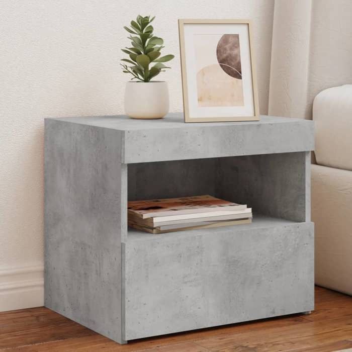 VidaXL Table de Chevet avec Lumières LED, Armoire de Lit avec Rangement, Table de Nuit, Armoire de Nuit, Moderne, Gris Béton 836769