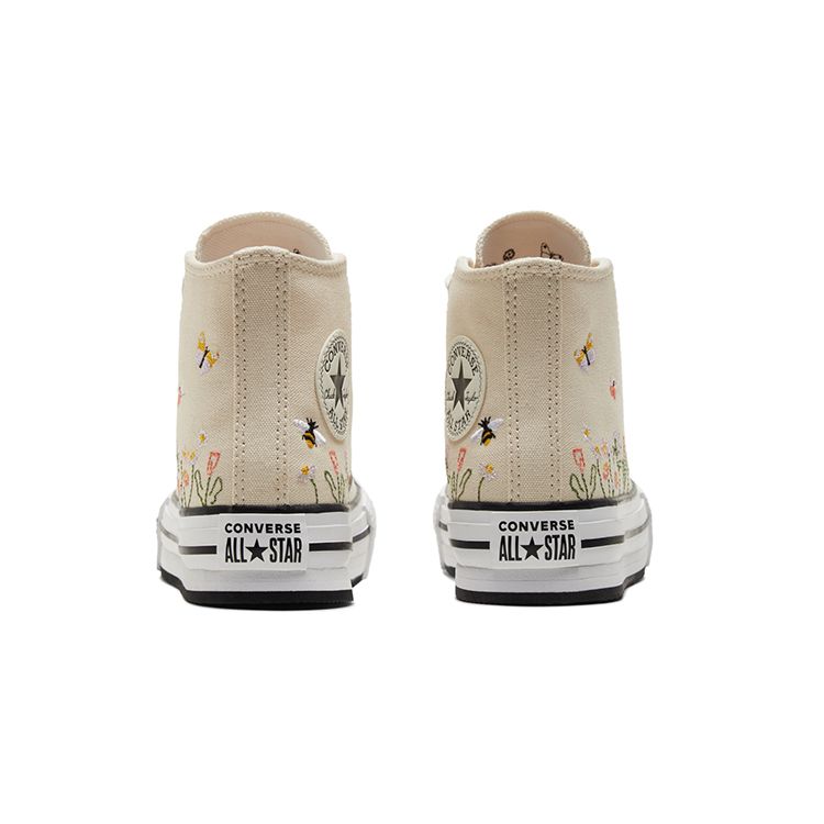 Converse Chuck Taylor All Star Lift Platform High PS с цветочной вышивкой — детские кроссовки цвета натуральной слоновой кости кремово-белый черный A01615C