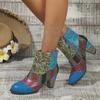 Мода 2025 Новые женские сапоги Этнический стиль Повседневная мода Короткие сапоги на высоком каблуке Женские Ретро Большой размер Все сочетающиеся Модная обувь Женская