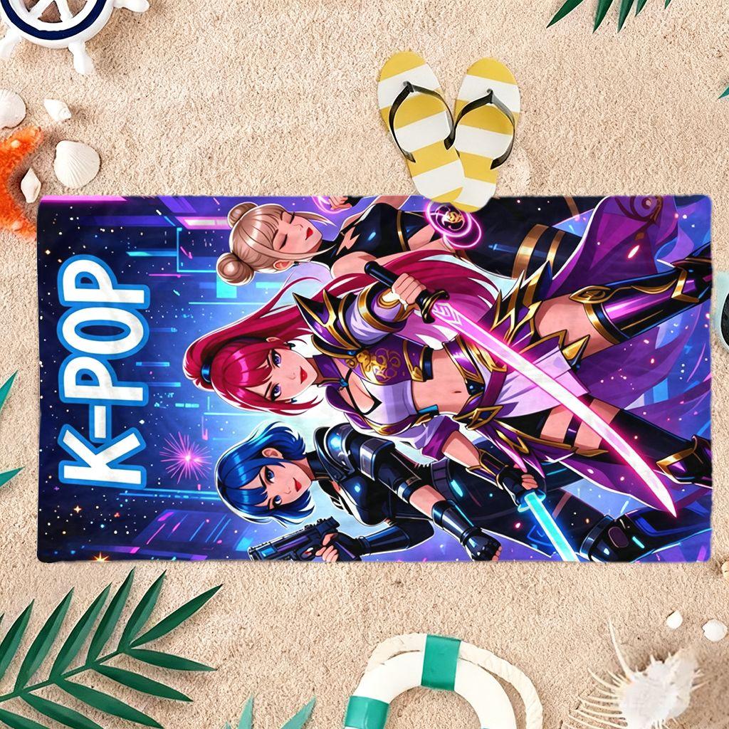 1pc Cute Chibi K-POP Girls Anime Beach Towel Microfiber Quick Dry Kawaii Bath Towel For Boat Pool Travel Kpop & Anime Fans Gift