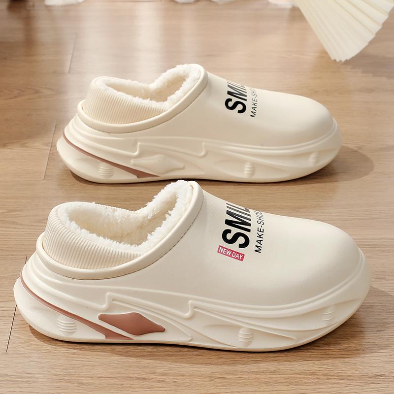 Зимние мужские и женские теплые тапочки, хлопковые тапочки, домашние и уличные водонепроницаемые теплые туфли, мужские парные домашние спальные плюшевые теплые тапочки