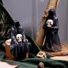 Halloween Grim Reaper Figurine Spooky Black Robe Death Ghost Resin Statue Sculpture Indoor Home Office Desktop Decoration Ornament Festival Gift