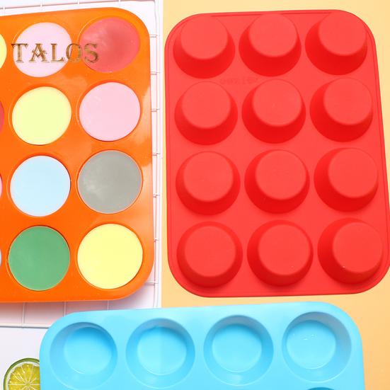 Round Silicone Muffin Mold 12 Cavities Food Grade Easy Release Cake Chocolate Candy Ice Cube DIY Baking Mold Kitchen Supplies