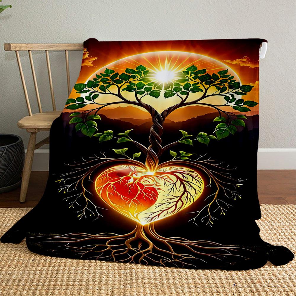 1pc Tree Heart Outdoor Flannel Blanket Soft Warm All-Season Throw for Sofa Bed Car Camping Office, Cozy Gift Idea1133S
