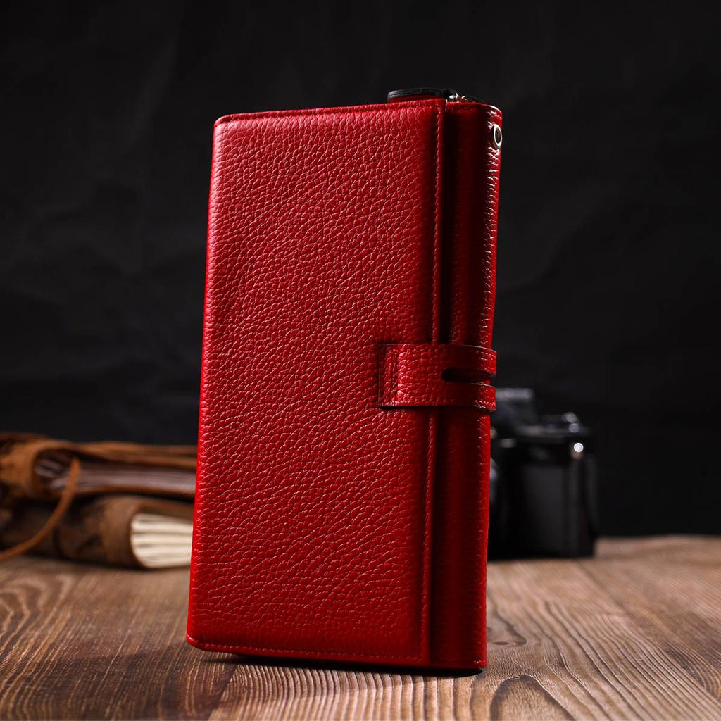 Яркий женский клатч с двумя блоками для кредитных карт из натуральной кожи Tony Bellucci Wallet 21985 Красный