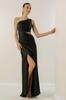 One Shoulder Low-Cut Chain Satin Evening Dress