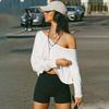 Long Sleeve Off-shoulder Crop Top Sexy Shirt Top Fashion Loose T-shirt  Spicy Girls