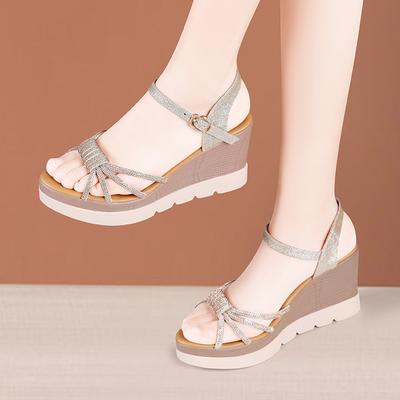 8 см Маленький Большой Размер 33-43 Удобные Кристальные Босоножки на Платформе и Танкетке Тренд 2025 Туфли на Высоком Каблуке Женские для Офиса Модель