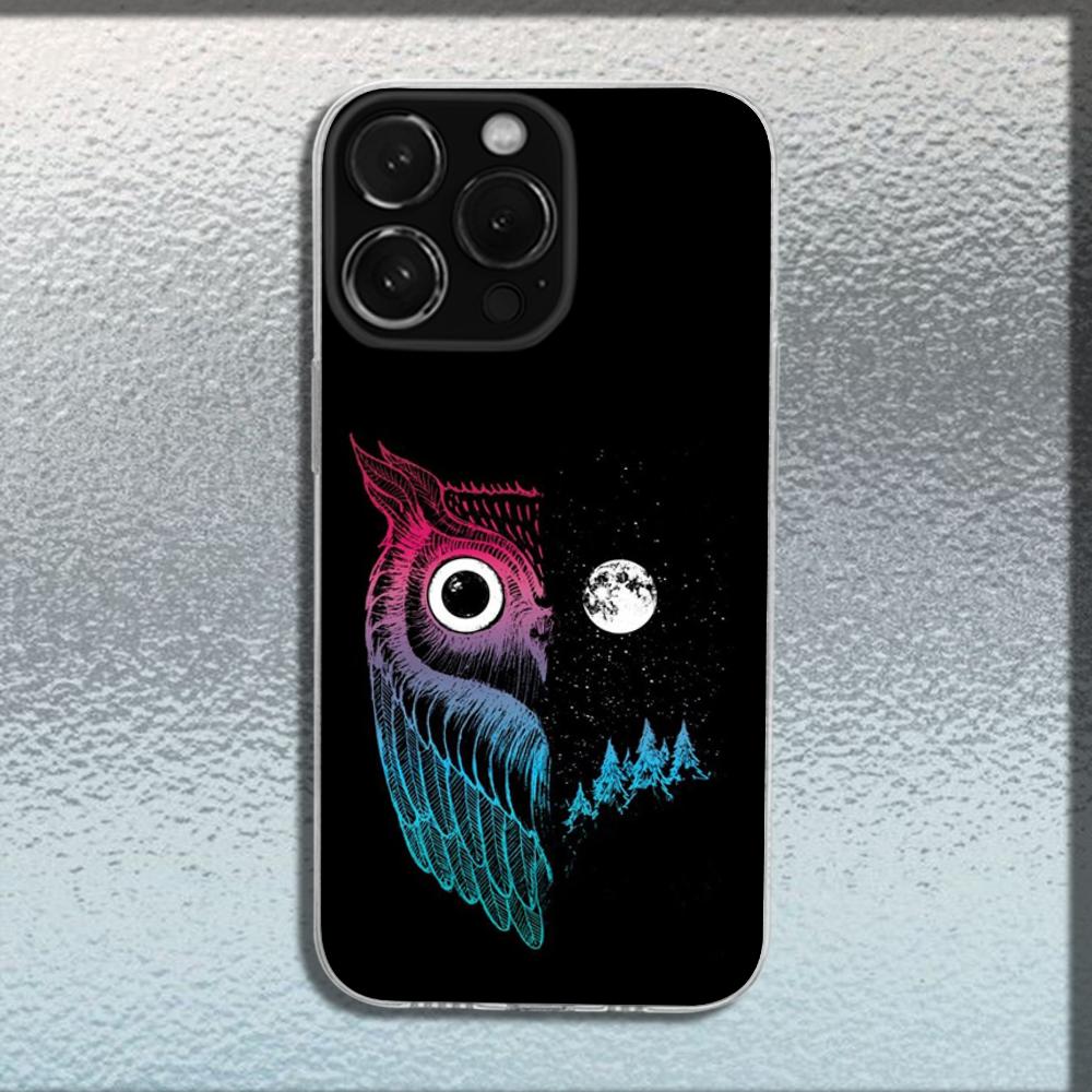 Крутой чехол для телефона с глазом совы для iPhone 16,15,14,13,12,11 Plus,Pro,Max,XR,XS,X,Plus,SE,Mini Прозрачный мягкий чехол