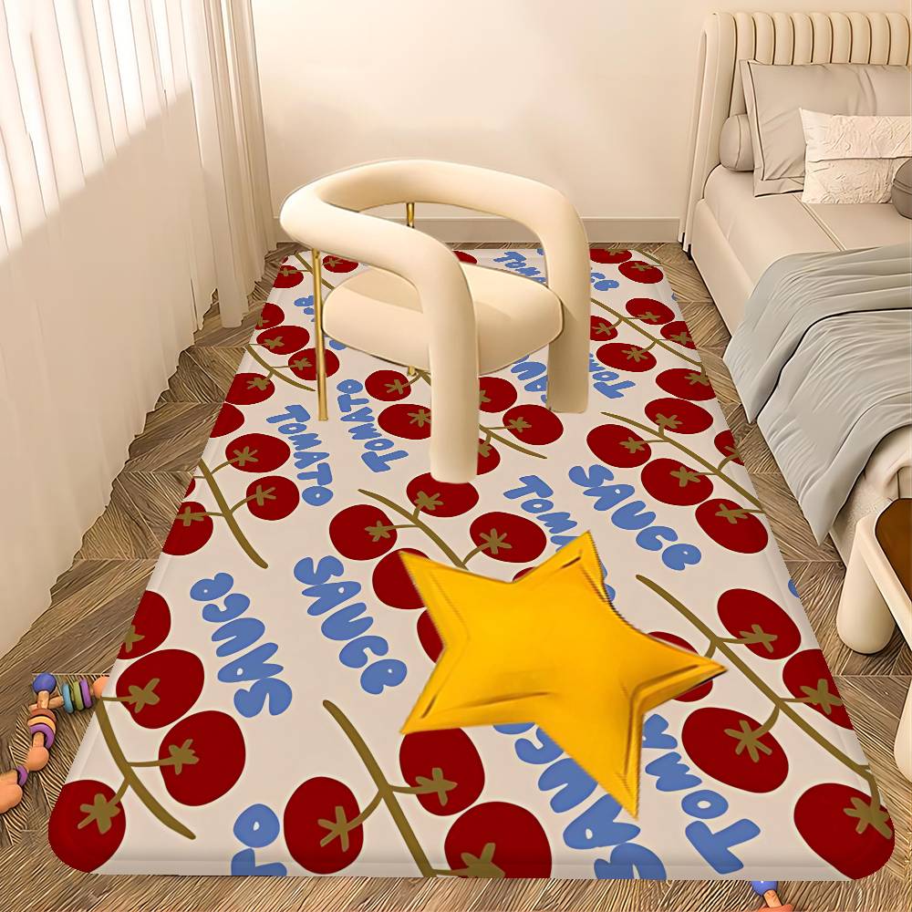 Cartoon Tomato Pattern Room Mats Anti-slip Absorb Water Long Strip Cushion Bedroon Mat Household Carpets