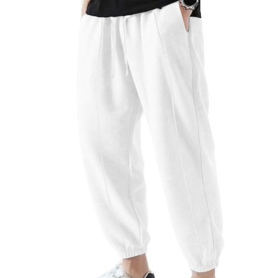 Мужские брюки с завязками и эластичной резинкой на талии, однотонные тонкие свободные спортивные брюки с ремешками на щиколотке, повседневные брюки-шаровары для повседневной носки