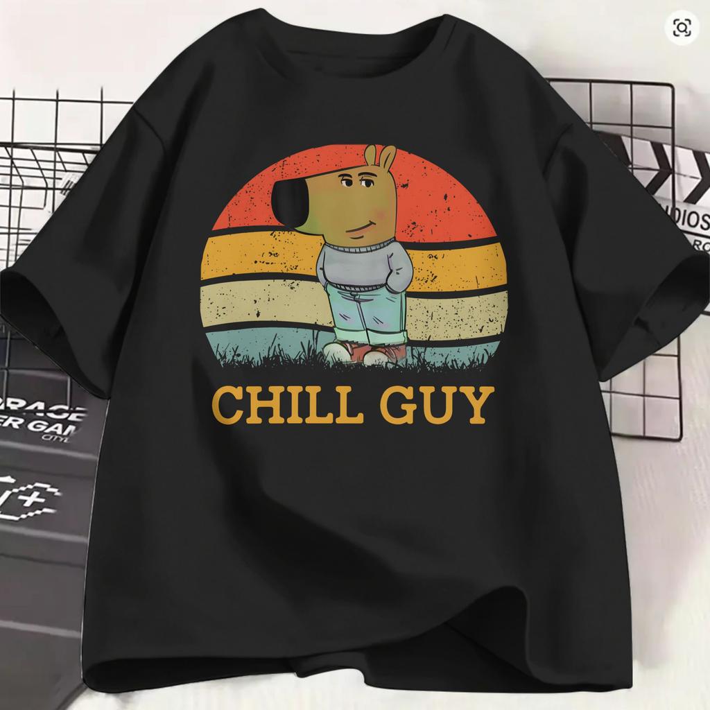 Chill Guys TShirts For Unisex Novelty Cotton Tees Crew Neck Short Sleeve T Shirts Graphic Clothing