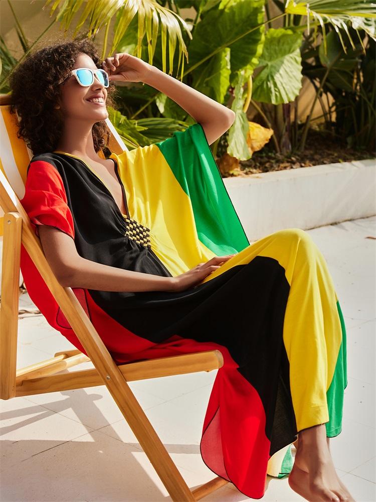 EDOLYNSA Плюс размер кафтан разноцветное летнее длинное пляжное платье женская домашняя одежда наряд купальный костюм накидка свободный кафтан