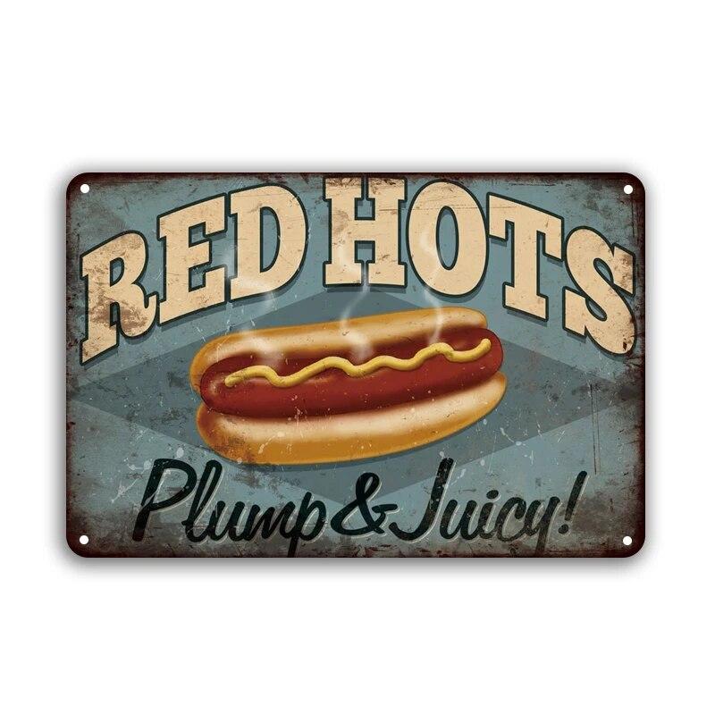 Hot Dogs Burgers Pizza Metal Signs Vintage Posters Kitchen Wall Decoration Tin Sign Bar Home Decor Metal Plaques Art Painting