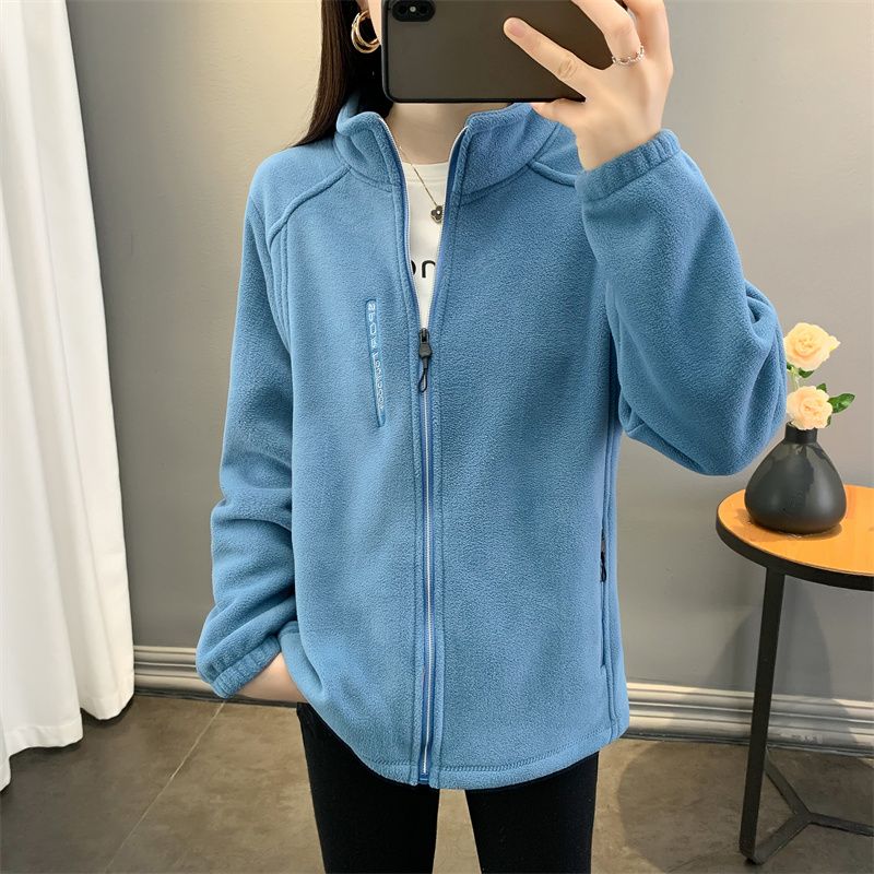 Весенне-осенняя флисовая куртка женская флисовая плюс бархат утолщенный стоячий воротник кардиган для занятий спортом на открытом воздухе теплый свитер топ