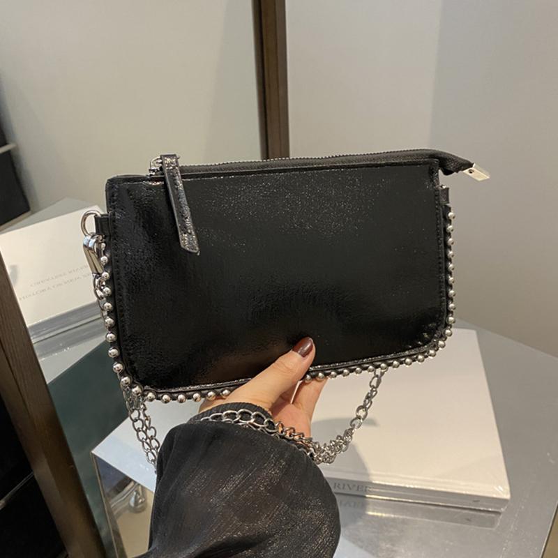 Модная женская сумка через плечо из искусственной кожи с небольшой молнией и цепочкой с ромбовидным декором