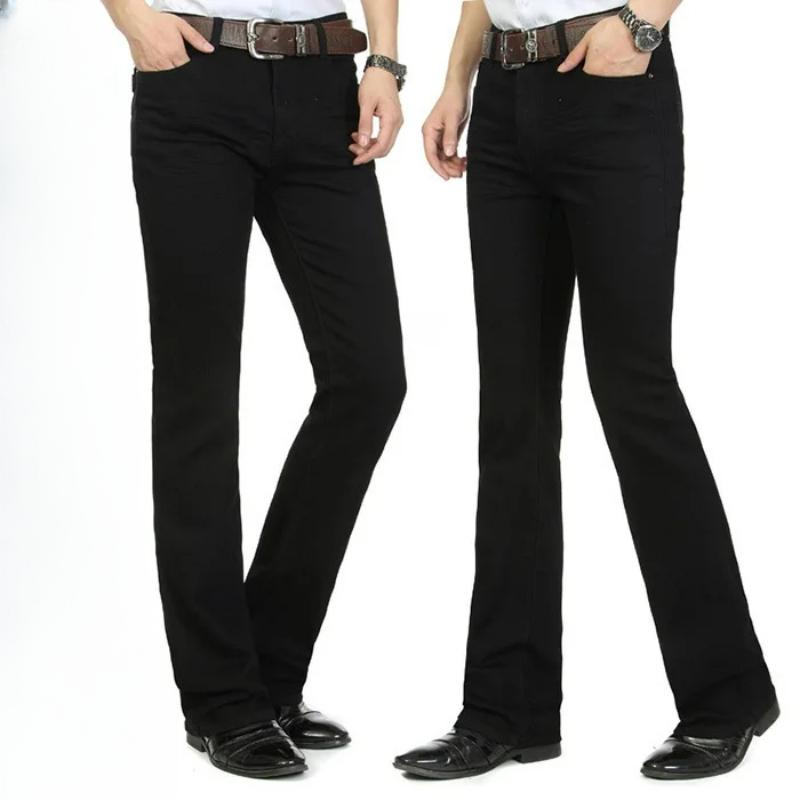 Мужские расклешенные брюки, эластичные узкие деловые джинсы