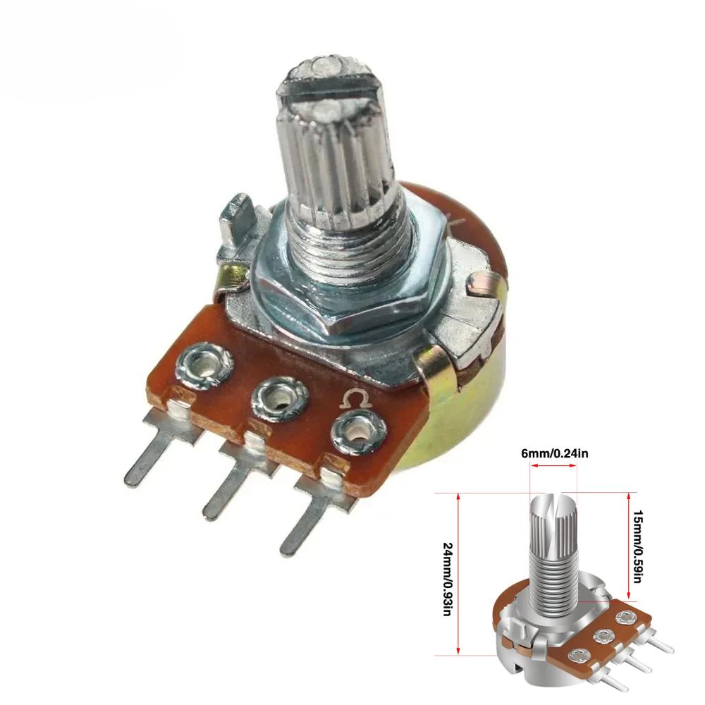 15 мм 3-контактный линейный потенциометр WH148 с вращающейся ручкой 1K 2K 5K 10K 20K 50K 100K 250K 1M Ом Комплект с гайками и шайбами