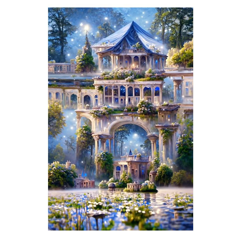 5D DIY Алмазная мозаика Картина Полный квадрат Стразы Озеро Замок Лунная дорога Алмазная вышивка Цветочный пейзаж Головоломка Подарок