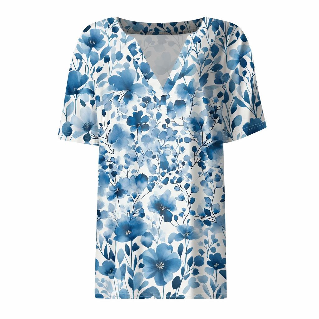 Women's T Shirt Tee Printed Short Sleeve Daily Weekend Fashion Basic V Neck Regular Top