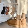 Winter Solid Warm Velvet Thickened Pile Socks Random Colored Embroidered Logo Mid-Calf Length Socks Brown Casual Cotton Socks