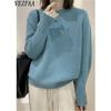 Women's Fashion Casual Fall Winter Solid Color Print Long Sleeve O-Neck Sweaters
