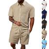 Men's Summer Solid Color Pocket Short Sleeve Button Lapel Shirt Shorts Set
