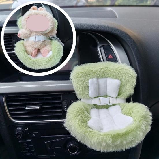 Doll Car Seat with Air Vent Clip Desktop Stand Cute Safety Belt Plush Cushion 17cm Doll Seat Car Ornament Gift for Collectors Fans