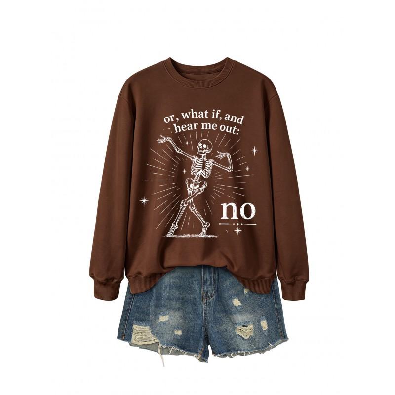 Womens Casual Printed Pullover Sweatshirt - Fashionable All-match Long Sleeve Top