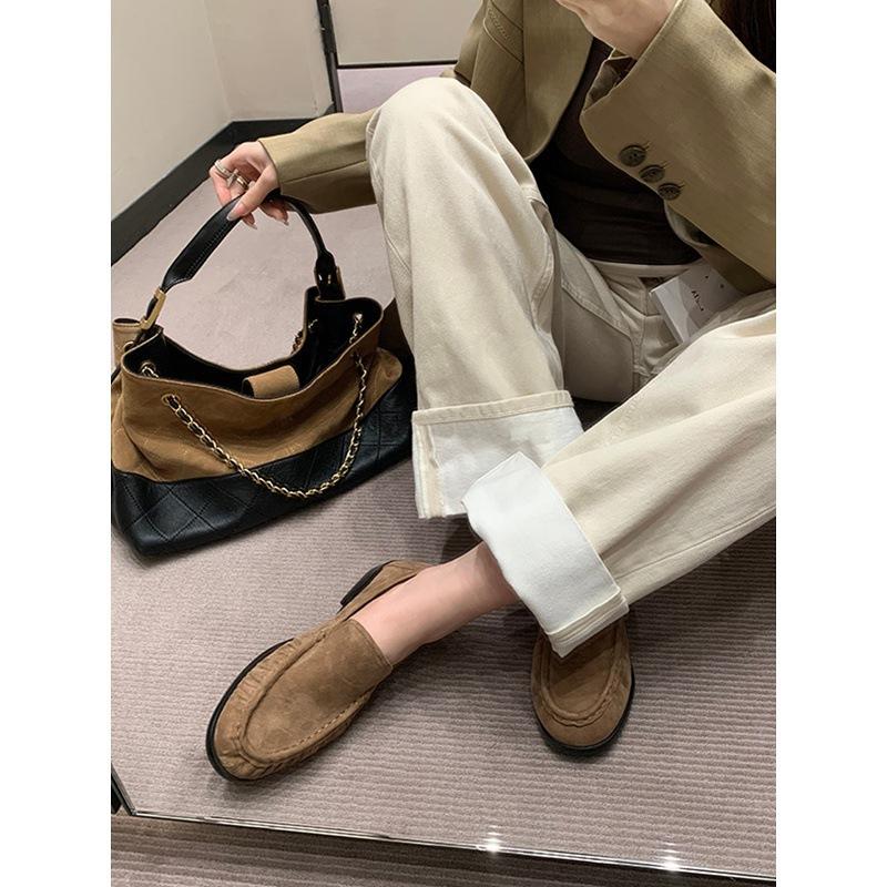 Версия из овчины нишевые однопедальные ленивые маленькие кожаные туфли женские супермягкие кожаные лоферы ретро плоская обувь обувь Doudou