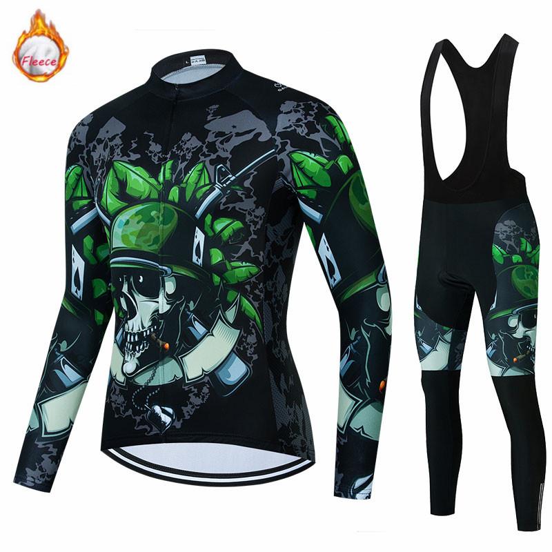 Skull Men Team Bicycle Clothing Fleece Road Bike Shirt Bike Clothing MTB Maillot Ciclismo Culotte Winter Warm Cycling Clothing Set