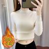 Autumn and Winter New Fleece Thickened Pullover Sweater with Women's Fashion Simple Integrated Fleece Semi-turtleneck Knitted Bottoming Shirt