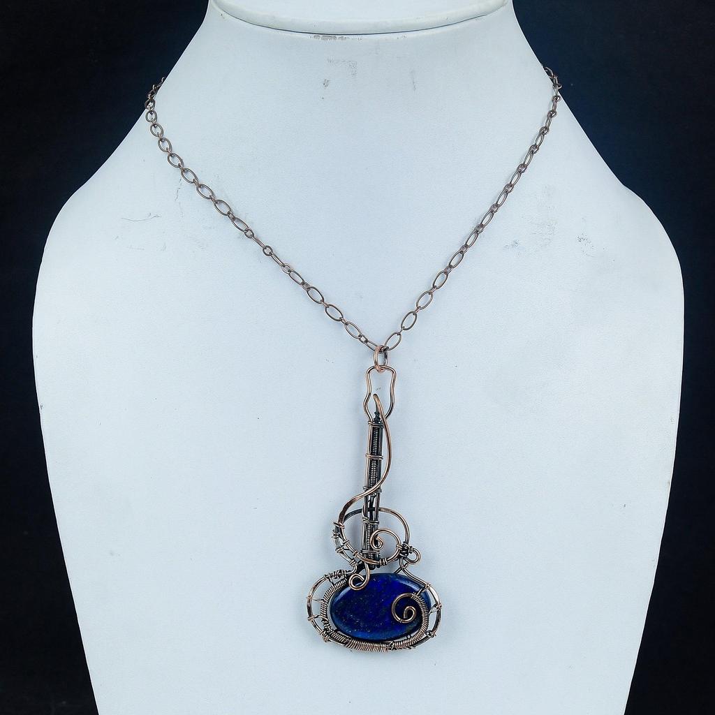 Подвеска из лазурита, ювелирное изделие из драгоценного камня ручной работы, подвеска, обернутая медной проволокой 999 пробы, ювелирная подвеска уникального дизайна