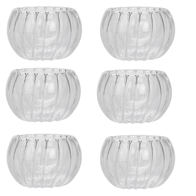 50ml Stripe Double-layer Glass Small Tea Cup Exquisite Heat Resistant Teaware Transparent Pumpkin Shape Puer TeaCup Water Cups