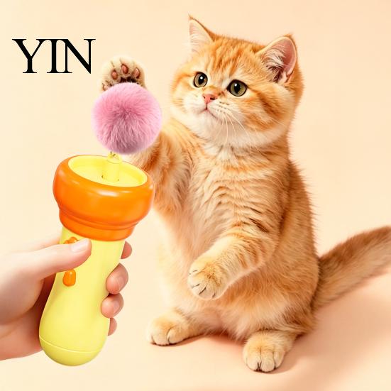 Easy One Button Cat Toy Controller Electric Ball Launcher, Interactive One-Click Recycling, Automatic Retractable Telescopic Teaser Plush Balls