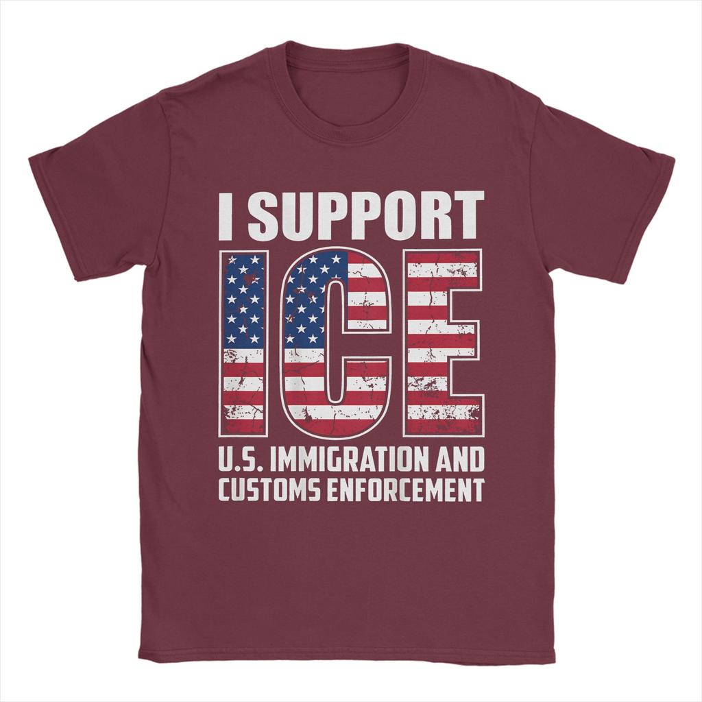 Vintage I support ICE us immigration and customs enforceUnisext TShirt Unisex Round Neck Cotton T Shirts Short Sleeve Tee Shirt
