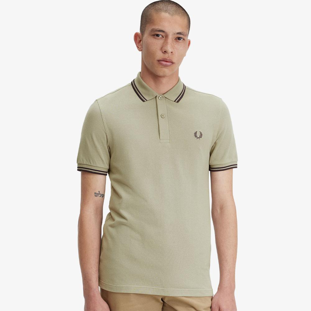 FRED PERRY [M3600] Twin Tip Fred Perry Shirt - Warm Grey/Carrington Road Brick Afpm2413600-U84