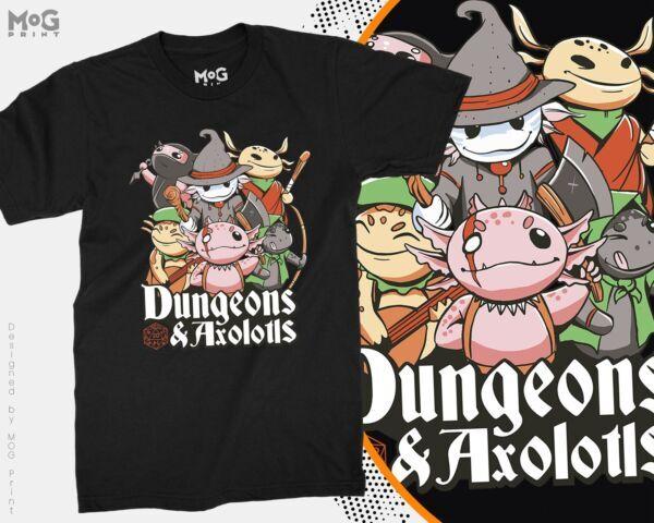 Графическая унисекс футболка Dungeons And Axolotls Смешная игровая футболка по RPG Топ для игрока DnD