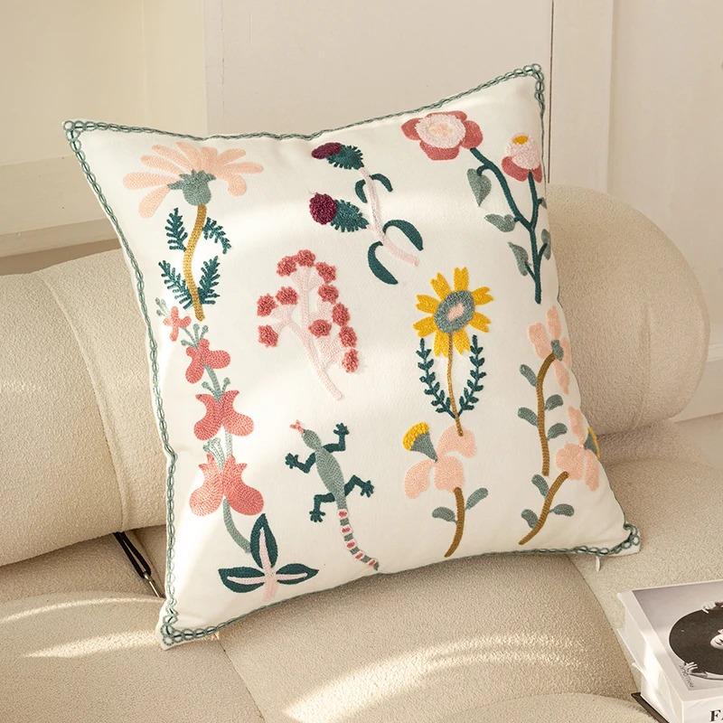 Chic Floral Geometric Embroidered Cushion Cover 45x45cm Soft Throw Pillow Case for Living Room Sofa Decor