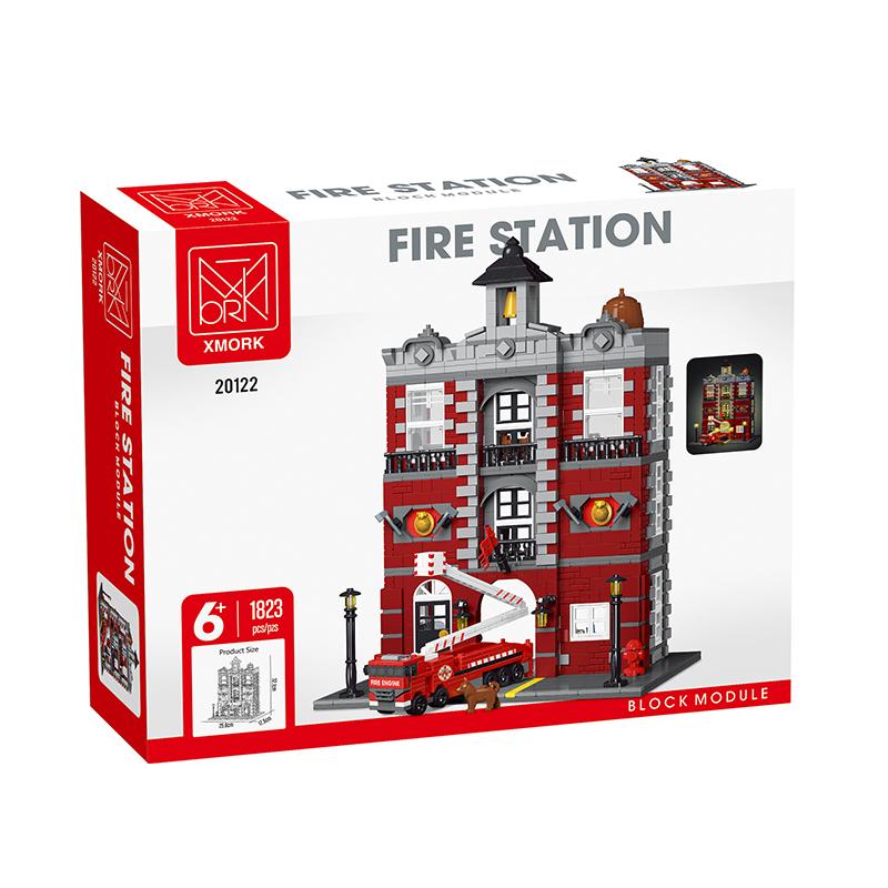 1823Pcs Moc European Architecture Retro Fire Station Model City Street Scene Diy House Building Block Children'S Puzzle Toys