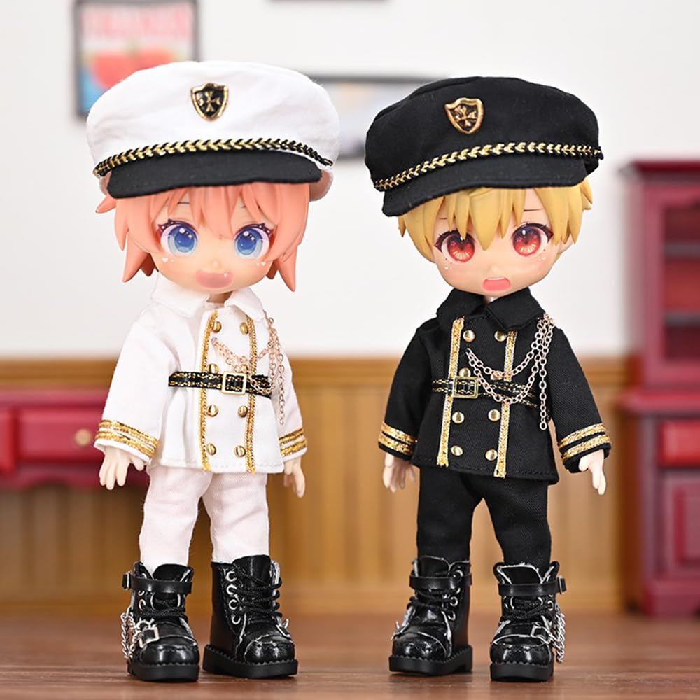 Obitsu 11 OB11 Size Costume for Obitsu Doll 11cm Body Military Uniform Short Hat Aristocratic Retro Cosplay 4 Piece Set 4 Colors (Black)