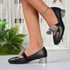 2026 New Women's High Heels Elegant Mid-heeled Pumps Fashion Plaid Bowknot Elastic Strap Mary Jane Shoes  Leather Lady Heels
