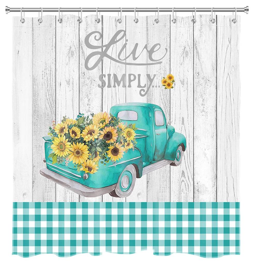 Rustic Shower Curtain Old Wooden Barn with Rusted Tractor Hillside Wooden Fence and Trees Cloth Fabric Bathroom Decor with Hooks