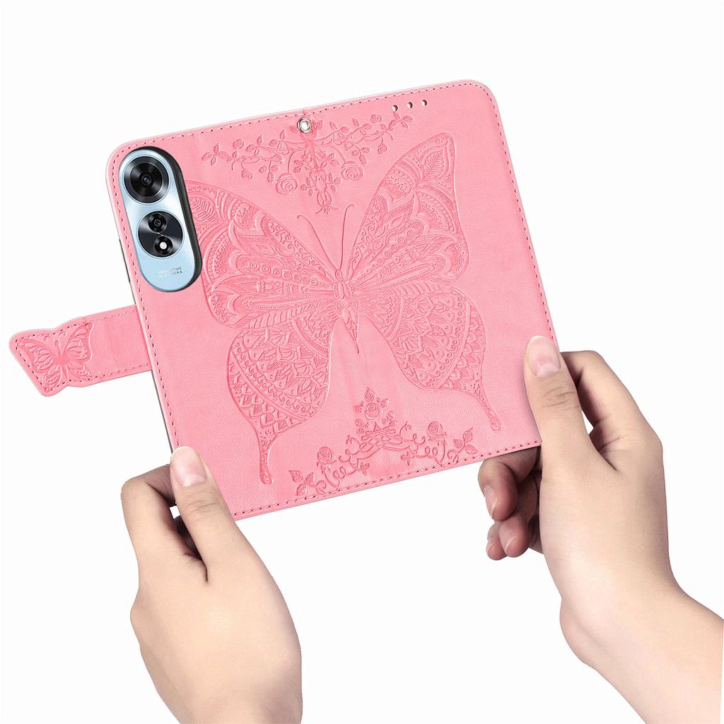 Для Oppo A60 4G Чехол с тиснением бабочки из ПУ кожи, подставка, ремешок на запястье, кошелек, чехол для телефона