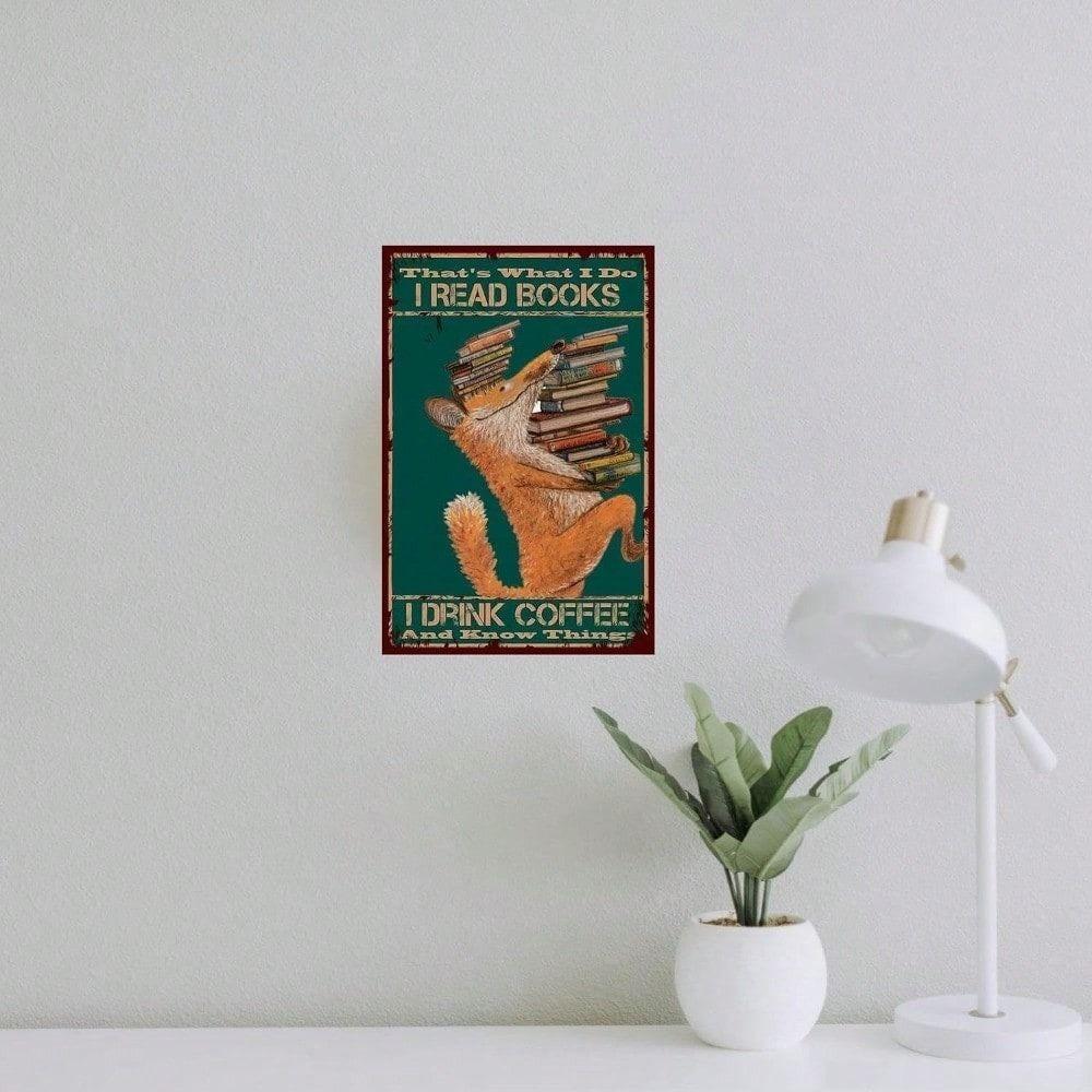 Винтажная металлическая плакат-картина на стену, Подарок любителю кофе и книг, Рустик-жестяной знак для декора библиотеки и дома