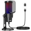 Veetop USB Condenser Gaming Microphone, PC Microphone with RGB Lighting, Cardioid Polar Pattern, One-Touch Mute, Pop Filter, Plug & Play Volume